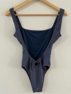 Tropic of C , Denim like Neck One-Piece Swimsuit — Charcoal Blue